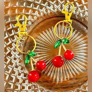 2 Handmade Cherry Gold Bag Purse Phone Backpack Charms Lanyard Zipper Dainty New